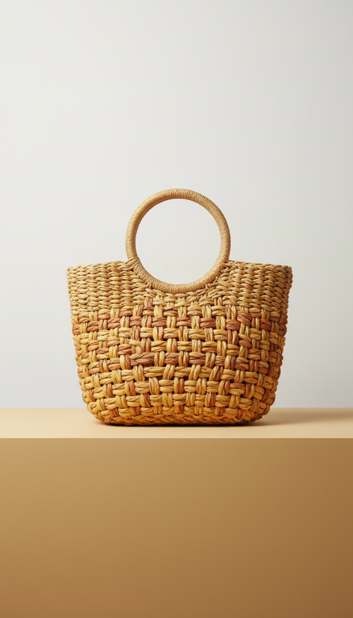 Golden Woven Beach Tote Bag