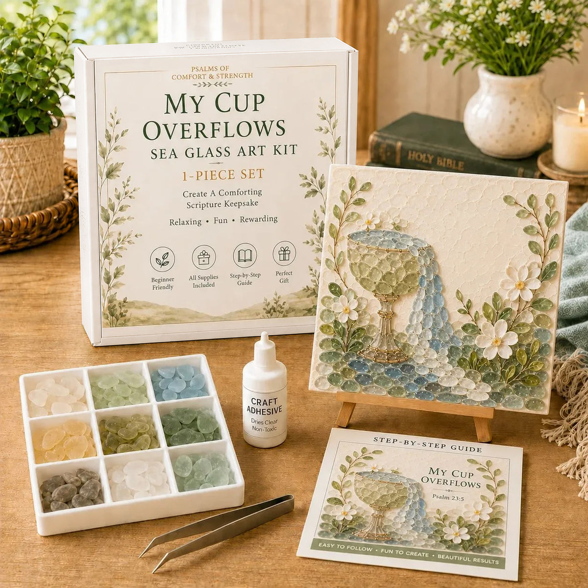💥 LAST DAY 49% OFF - ✝️ Psalms of Comfort & Strength Sea Glass Art Kit