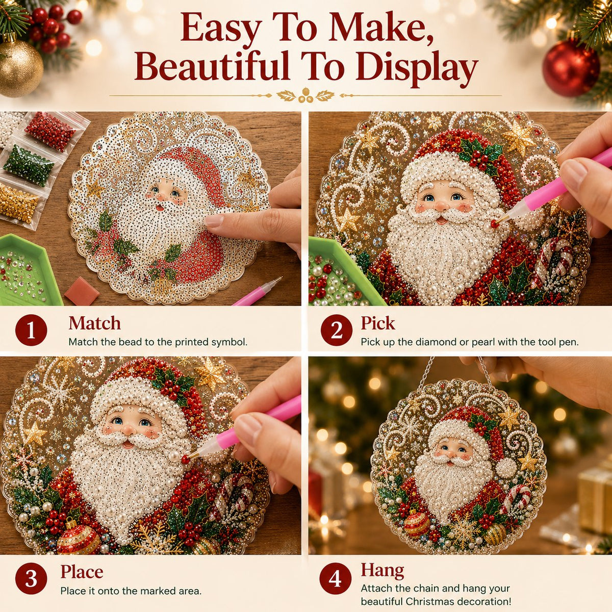 🎄 LAST DAY 49% OFF – ✨ Christmas Pearl Diamond Art Hanging Ornament Kit | Luxury Flocked Canvas with Scratch-Resistant Non-Fading Pearl Beads DIY Handmade Holiday Hanging Decor 🎅💎